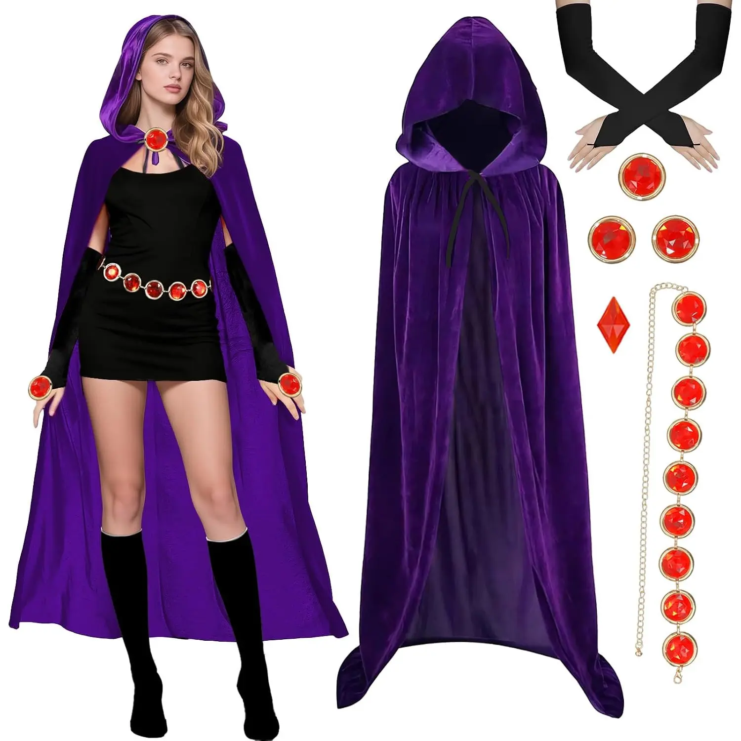 Raven Cosplay Costume for Women Purple Cape Hooded Cloak