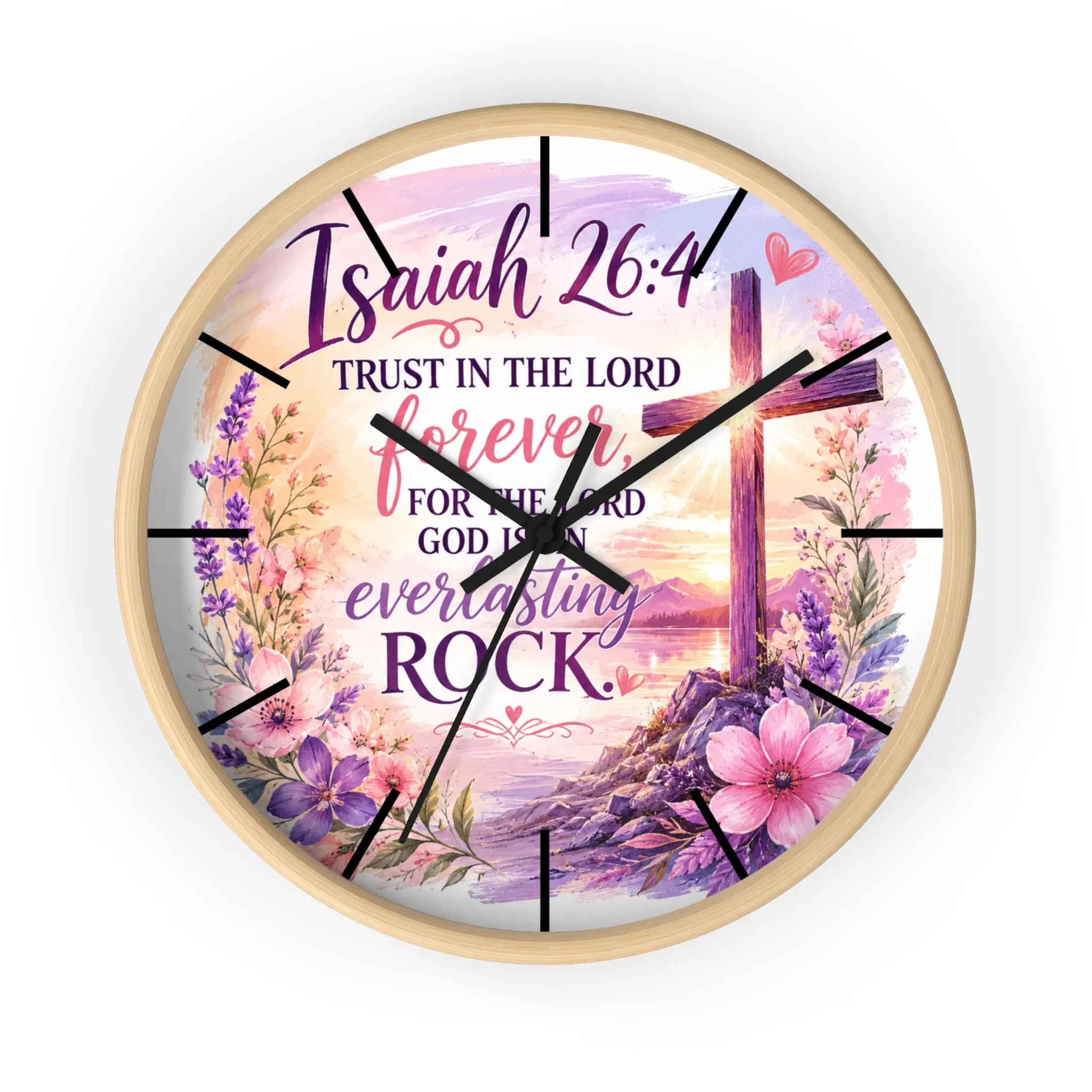 Wall Clock — Isaiah 26:4 Faithful Cross Floral Bible Verse Decorative Clock