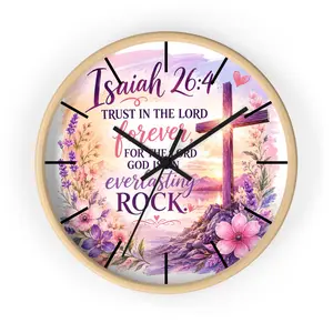 Wall Clock — Isaiah 26:4 Faithful Cross Floral Bible Verse Decorative Clock