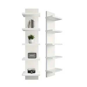 5-Tier Wall-Mounted Bookshelf, PVC Floating Storage Rack, Wall Mount Organizer, Smooth Pressboard Vertical Display Shelf for Living Room Bedroom Entryway Decor