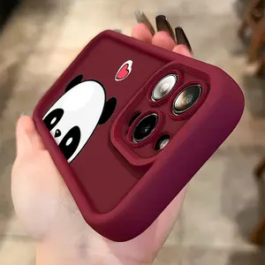 Adorable Panda Love Element Pattern Phone Case for iPhone 17 E Air Pro ProMax iPhone16 15 14 Plus 13 12 Mini 11 X XS XR Premium Matte Frosted Thickened TPU Soft Cover