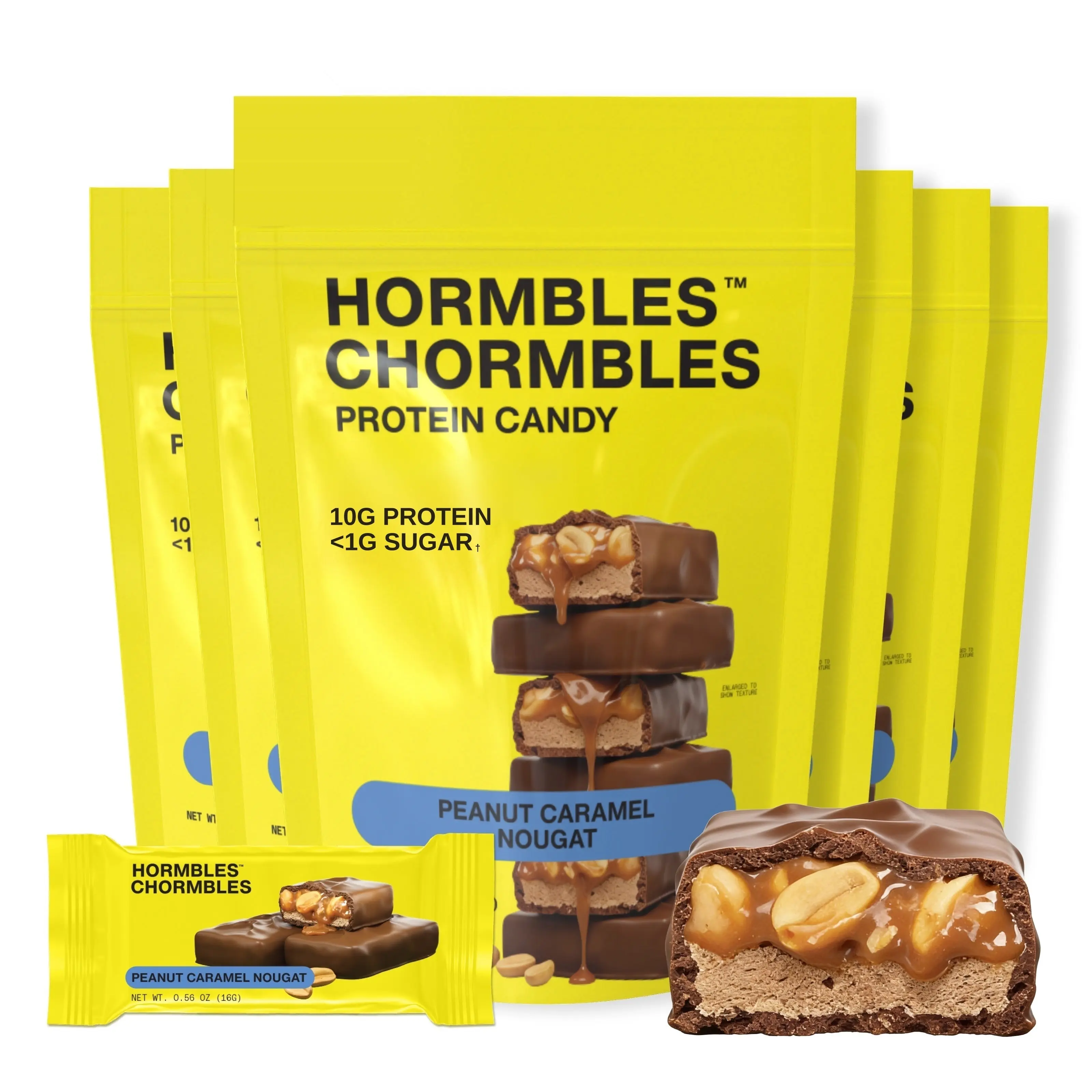 Hormbles Chormbles Protein Candy Minis - Peanut Caramel Nougat (10g Protein, 1g Sugar, Keto Friendly) - 6 Bags / 66 Minis