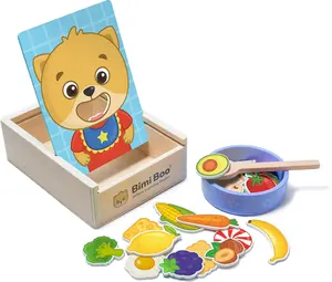 Bimi Boo Wooden Feeding Toy for Toddlers - Pretend Food Game , Play Food Set for Kids, Learning Resources Food Group Activities