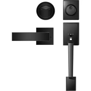 Front Door Handle and Deadbolt Lock Set, Single Cylinder Exterior Door Lock Set, Reversible for Right & Left Doors, Modern Matte Black Finish for Exterior Front Doors