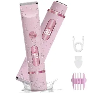 2-in-1 Electric Shaver for Women, Waterproof Bikini Trimmer & Hair Remover for Smooth Skin