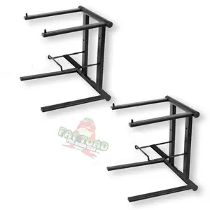 2 PACK - DJ Laptop Stand with Sub-tray Shelf by FAT TOAD | Folding Compact Pro Audio Computer Table Top Rack Stand Mount for iPads, Mixer Controller & Tablets | Portable PC Gear, Stage Booth or Office