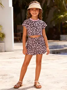 Trendy Casual Chic Leopard Print Top and Pants Set for Teen Girls, Stylish Two-Piece for School & Play, Fashionable Everyday Wear