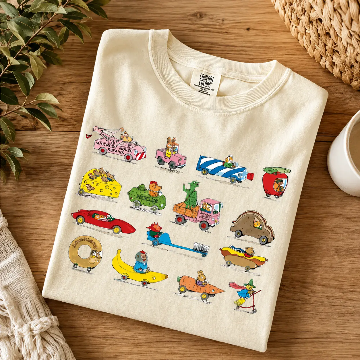 Comfort Colors Richard Scarry Busytown Shirt – Retro Cars & Trucks Tee, Nostalgic Cartoon T‑Shirt, Vintage Adults Lit Teacher Gift