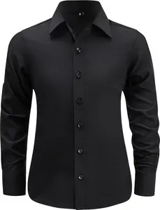 Boys Button Down Shirt, Long Sleeve Dress Shirts, 4-Way Stretch, Wrinkle-Free, Formal School UniformGift.