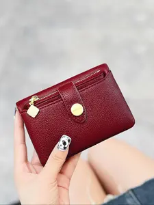Multi functional card slot compact design, medium softness double fold wallet, stylish wallet, fashionable women's coin purse, compact design, perfect for daily use, fashionable accessories, ideal gift choice