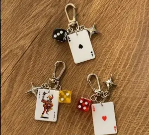 Fashion Pendant Keychain with Playing Card Charms and Dice Accents for Stylish Accessory