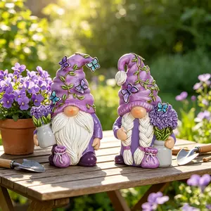 2-Piece Lavender Gnome Resin Figurines, 4th of July Farmhouse Home Decor Statues, Collectible Gifts for Women for Window Boxes, Garden Beds, Bedroom Nightstands & Patio Tables art ornament cute office artificial