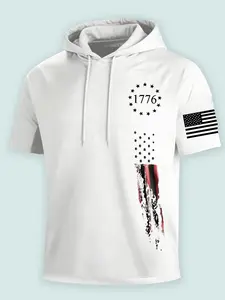 Men's Street Style Fitted Hoodie, Long Sleeve Cartoon Print Tee, Summer Trendy Casual Wear, American Hard Guy Fashion Top
