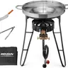 ROVSUN 23" Concave Comal Set with 80,000BTU Propane Stove,disco para cocinar discada, Stainless Steel Discada Disc Cooker with Burner Stand for Backyard & Outdoor Cooking, Taco Para Cocinar Carnitas Tortillas Stir Fry Work