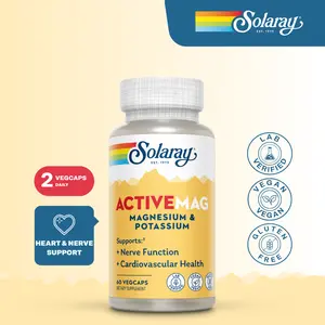 Solaray ActiveMag Magnesium Malate & Potassium Capsules for Active Adults – Electrolyte Balance, Muscle & Nerve Function Support Supplement