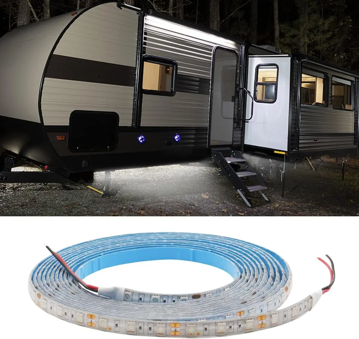RV Underglow Led Light Kit, 12V 16.4FT RV Awning LED Light Strip, Waterproof Exterior Underbody Lighting for Camper Motorhome Travel Trailer Concession Stands Food Trucks, White