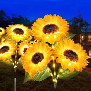 Solar powered sunflower led ground lights - decorative artificial flowers for outdoor use, rainproof solar lawn lights