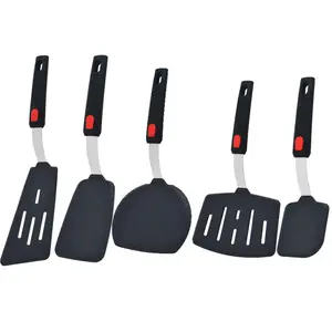 Silicone Spatula Turner Set, 5 Counts/set Heat Resistant Cooking Spatula for Nonstick Cookware, Large Flexible Kitchen Utensils for Egg, Pancake, Fish, Burger