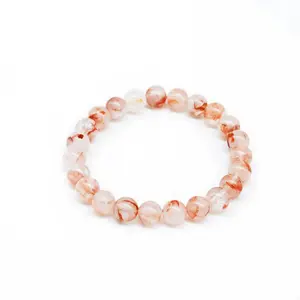 1pcs 8mm Natural Red Fire Quartz Fluorite Red Gum Flower Crystal Gemstone Bracelet Handwoven Stretchable