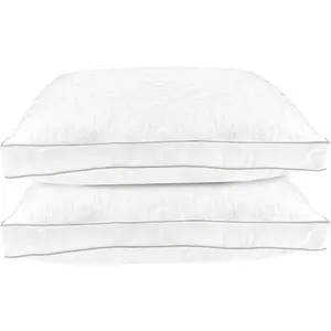 Set of 2 Hotel Quality Bed Pillows - Quilted Goose-Down Alternative Medium Firm Density - Stiched Supportive Pillows for Stomach, Side or Back Sleepers, Standard/Queen, White