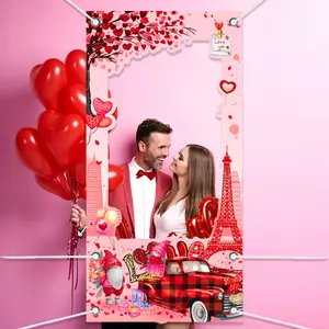 Valentine's Day Spotlight Banner, Multifunctional Hollow Door Curtain, Eiffel Tower & Vintage Car Design, Party Decoration, No Power Needed