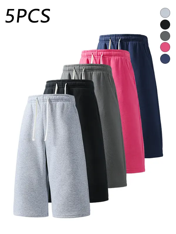 5-pack men’s casual athletic 7/8 pants with adjustable drawstring waist, loose straight cut, skin-friendly breathable fabric