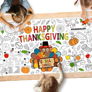 Family Fun Thanksgiving Activity Poster - 31.5 X 72 Inches, Turkey-Themed Thanksgiving Day Party, Versatile Paper Coloring Banner/Table Cover for Fall School Parties and Special Events Decoration Gatherfun