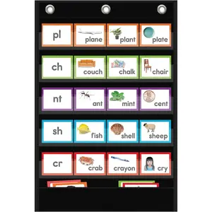 5+1 Pockets Standard Pocket Chart Clear 5 Pockets Words Chart with Extra Storage Pocket for School Home Office Standard Size 25.2” x 17” for Letter Cards Word Wall and Sentence Strips