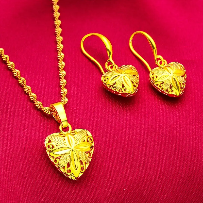 Vietnamese gold JewelryPlated Women's Jewelry Set - Elegant Heart Earrings Water Ripple  - Versatile Fashion Accessory for Women shop Birthstone Name  Rectangular chain necklace bead creative matching glass pearl wide hoop sweat proof 90s sword