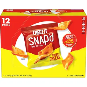 Cheez-It Snap'd Cheese Cracker Chips, Thin Crisps, Lunch Snacks, Double Cheese, 9oz Box (12 Pouches)
