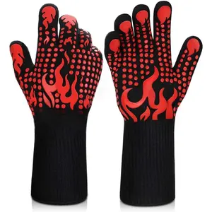BBQ Gloves, 1472  F Heat Resistant Grilling Gloves  Non-Slip Oven Gloves Long Kitchen Gloves for Barbecue, Cooking, Baking,
