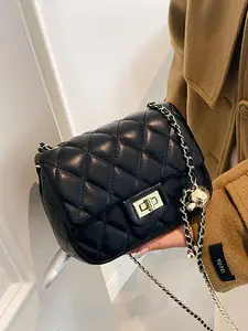 Crossbody Bags for Women,Small Saddle Purse and Quilted Cross Body Handbags,Crossbody Chain Bag,Vegan Leather