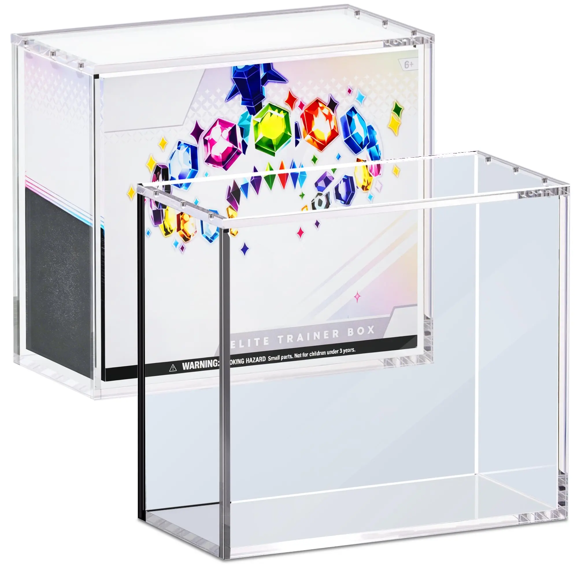 Heavy Duty 8mm+5mm Thick Clear Acrylic ETB Display Case with Magnetic Metal Lid, 360 Full Crystal View UV Block Dustproof Waterproof Protector Box for Pokemon ETB, TCG Trading Cards, Sports Cards, Action Figures & Blind Box Toys