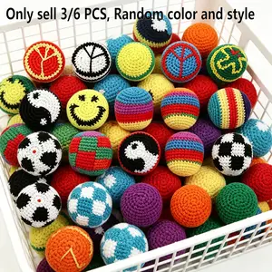 3PCS Handmade Crochet Hacky Sack Set Woven Footbag Juggling Ball Indoor Sensory Fidget Toy for Coordination Training Kids Adult Retro Party Game Pack Built-in cotton filling (Random colors)