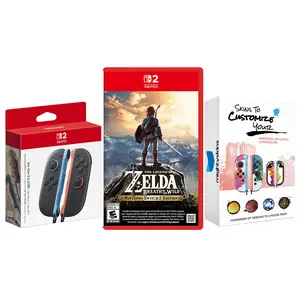 Nintendo Switch 2 Joy-Cons Blue/Red with Zelda Breath of the Wild and MightySkins Code Bundle