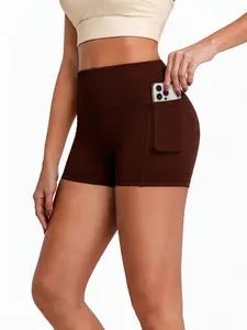 Women's High Waist Yoga Shorts with Pockets, Soft Skin-Friendly Belly Control Fitness Shorts, Anti-Slip Sports Bike Shorts for Gym Running, Shaping Shorts