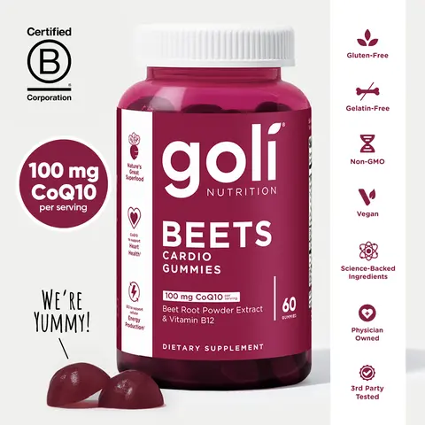 Goli Beets Cardio Gummy - Beet Root Extract & 100mg CoQ10, Gluten-Free, Vegan, Non-GMO, and Gelatin-Free. Nature's Great Superfood