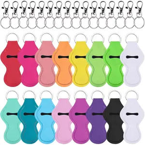 16 Pieces Chapstick Holder Keychain with 16 Pieces Metal Clip Cords for Chapstick Tracker and Safeguard