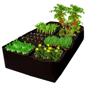 [128 Gallon Breathable Garden Bed] 1 Pack, Garden Bed 128 Gallon 8-Grid Non-Woven Fabric Plant Grow Bags, 3x6ft Breathable Raised Planter Bed Ideal For Vegetables, Potatoes, Flowers, Rectangle Planting Container For Indoor/Outdoor Gardening Vinyl Material