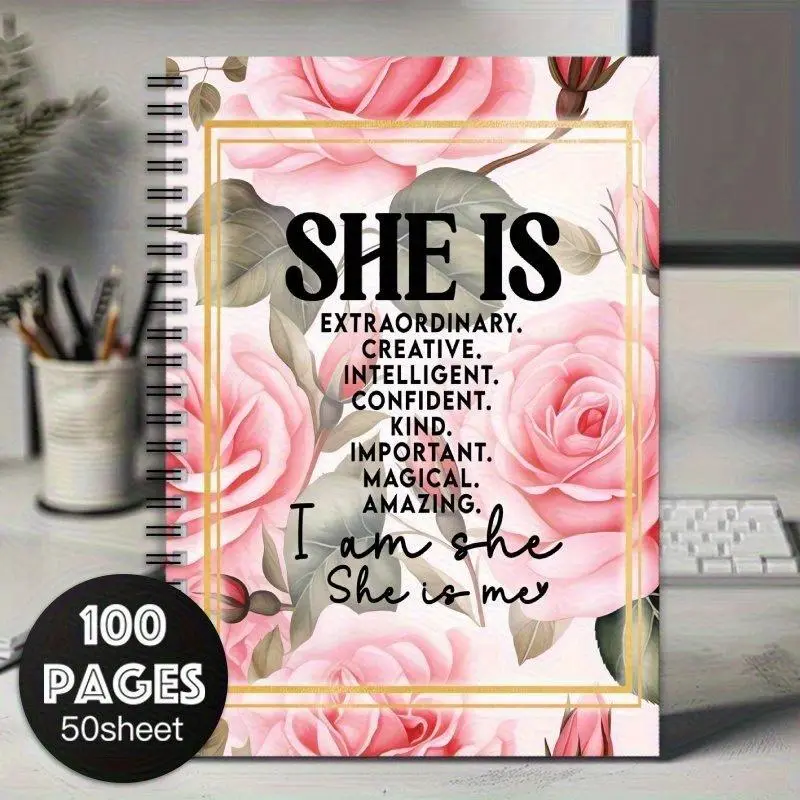 Floral & Letter Pattern Aesthetic Notebook, 1 Count Self-motivation Notepad, Daily Devotional Journal, Encouragement Journal, Stationery Gift, Inspiring for Christian Women, Suitable for Gifting to Friends, Family, Loved Ones