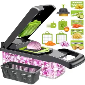Vegetable Chopper with Container – Veggie Chopper with Container and Lid Includes 6 Blades, Cheese Grater, Egg Separator |   Finger Guard, Dishwasher Safe – Veggie Dicer for Chips, Cubes, Strips