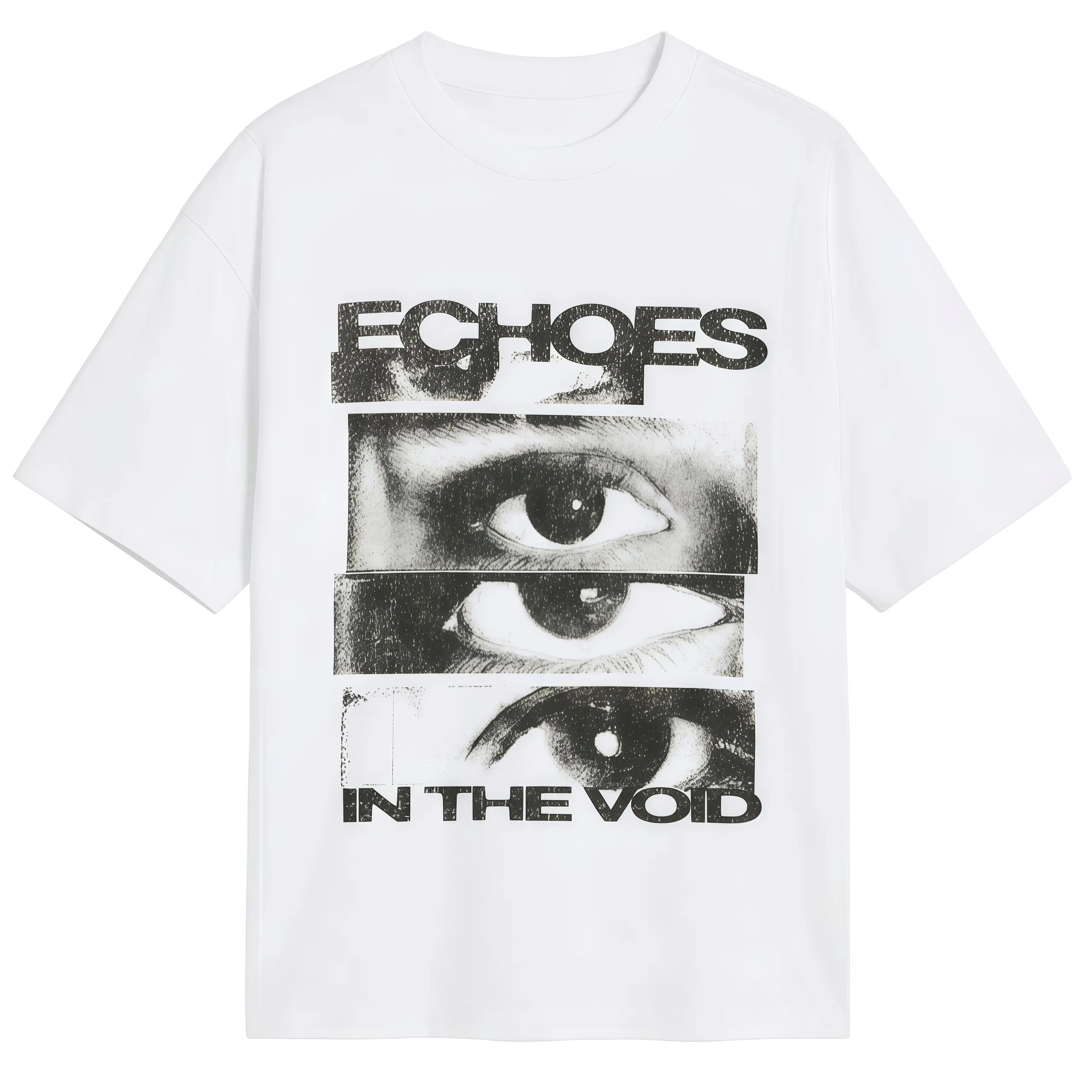 Echoes In The Void Graphic T-Shirt, Unisex Retro Glitch Art Streetwear Top in Cotton with a Round Neck and Short Sleeves, Shortsleeve, Fabric, Graphic Shirts, Cotton Graphic Tees