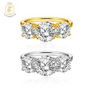 EOM 18K Gold-Plated Moissanite 2ct-4ct Crown Trio Ring Three Stone Prong Engagement Ring Jewelry Perfect Birthday Engagement Wedding Anniversary Gift Mother's Day Gift