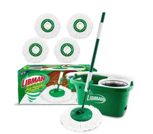 Libman Microfiber Tornado Wet Spin Mop and Bucket Floor Cleaning System with 4 Refills FREGAR, HDP