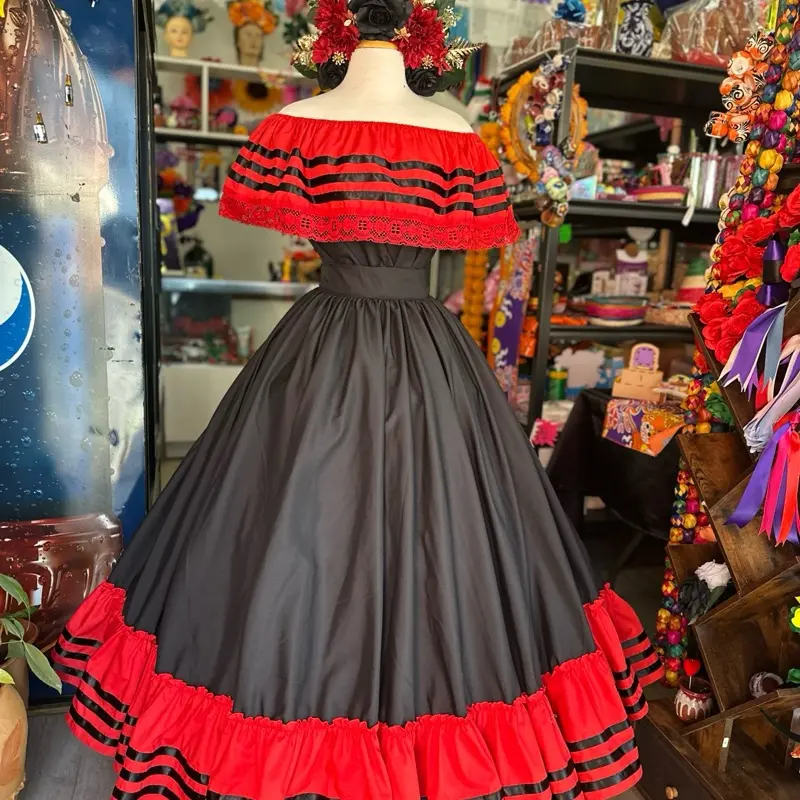 mexican flowy dresses Mexican Chiapaneca Black Dress – Cielito Lindo main image 1