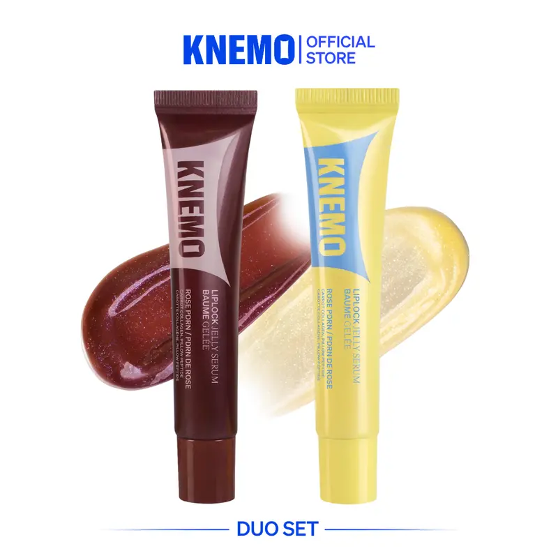 KNEMO Limited Edition Bungeoppang Lip Balm Duo - Korean Lip Care, Fruity Tinted Jelly Serum with Luminous Shimmer, Moisture-Boosting Glossy Treatment Infused with Acetyl Hexapeptide-8