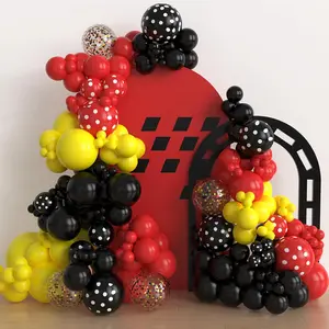 Mouse Balloons Garland Arch Kit, 100Pcs Red Black Yellow Confetti Balloons For Cartoon Mouse Theme Birthday Party Supplies Decorations