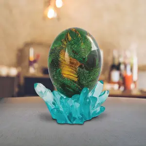 5"H Green Dragon in Arcylic Egg with Faux Crystal Figurine