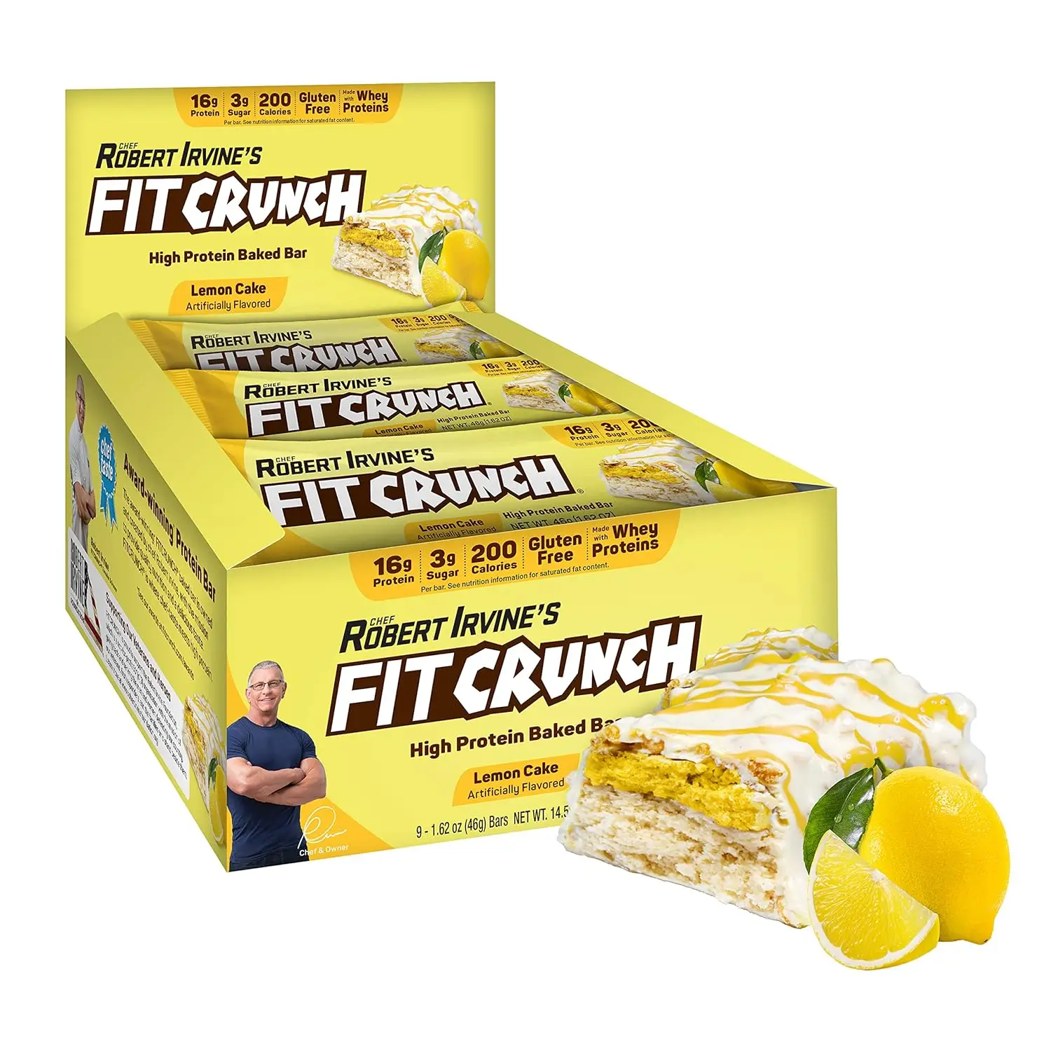 FITCRUNCH Snack Size Protein Bars, Designed by Robert Irvine, 6-Layer Baked Bar, Gluten Free & Soft Cake Core (9 Count, Lemon Cake)