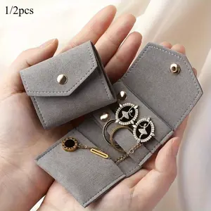 1/ 2pcs Luxurious Suede Soft Multi-functional Jewelry Roll Bag - Premium Storage for Earrings, Rings, Ear Studs, Necklaces - Portable, Compact, and Protective Case
